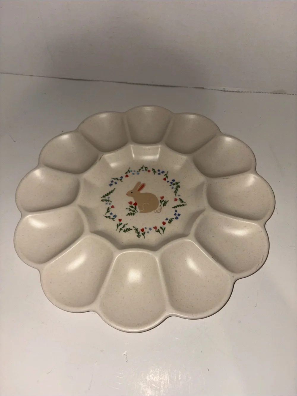 Bunny Floral Egg Platter - Cream Deviled Egg Tray- Melamine